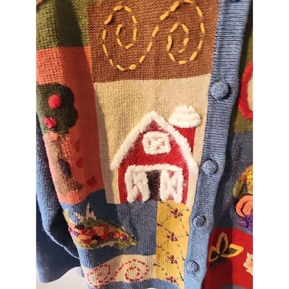 Willow Ridge Fall Embroidered Sweater Jacket Cardigan NWT Leaves Apples - Picture 5 of 7